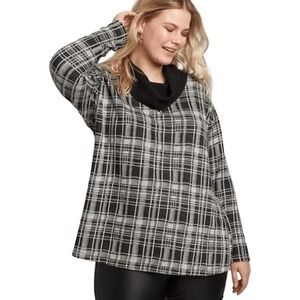 Lane Bryant Plus Size 14 16‎ Sweater Cowl Neck Black White Knit Pullover 1261